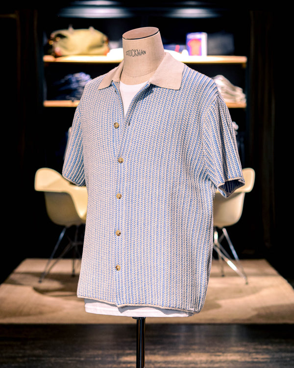 Les Deux Easton Knitted S/S Shirt 474215 Washed Denim Blue/Ivory