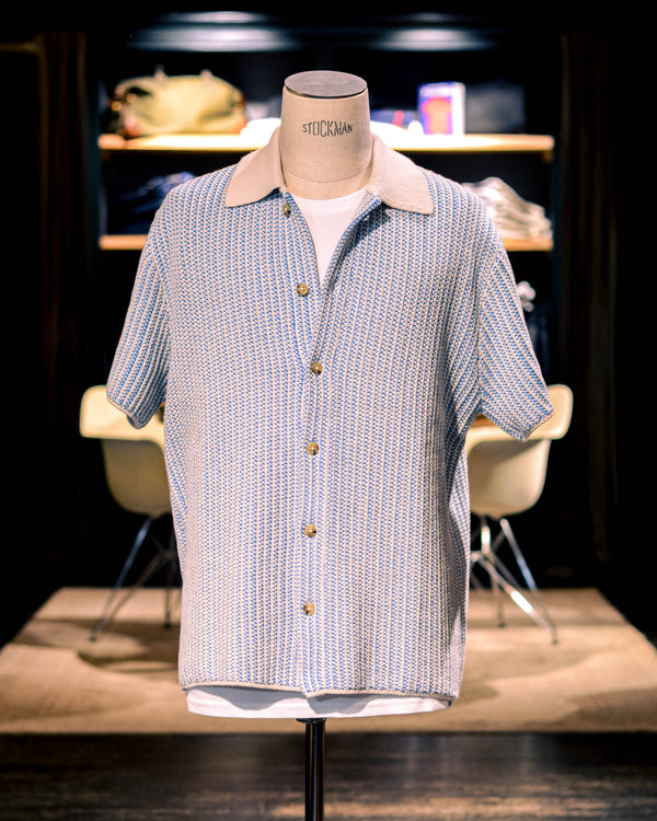 Les Deux Easton Knitted S/S Shirt 474215 Washed Denim Blue/Ivory